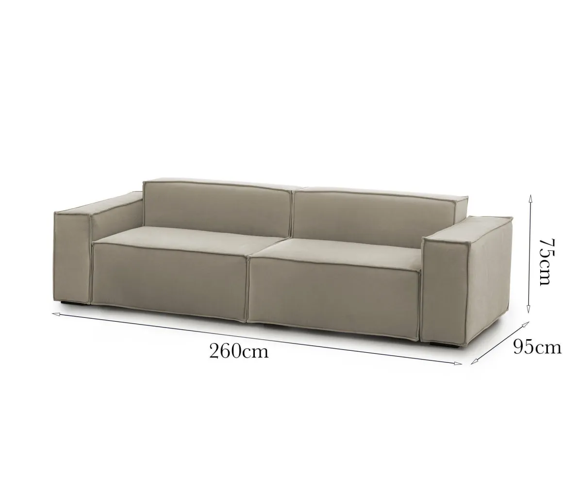 Divano sfoderabile tortora 260x95x70h cm - Argo