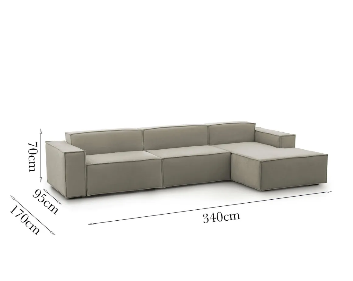 Divano sfoderabile tortora 340x170x70h cm - Asvaldo