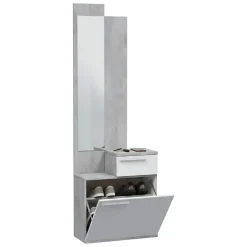 Mobili Da Ingresso|Ingresso > Dmora Entratina con scarpiera cemento e bianco lucido 61x185h cm - Azzurro Bianco Lucido, Grigio Cemento