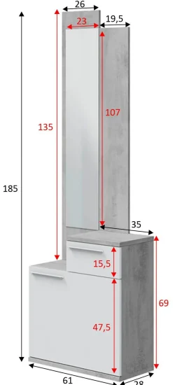 Mobili Da Ingresso|Ingresso > Dmora Entratina con scarpiera cemento e bianco lucido 61x185h cm - Azzurro Bianco Lucido, Grigio Cemento