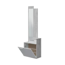 Mobili Da Ingresso|Ingresso > Dmora Entratina con scarpiera cemento e bianco lucido 61x185h cm - Azzurro Bianco Lucido, Grigio Cemento