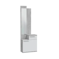 Mobili Da Ingresso|Ingresso > Dmora Entratina con scarpiera cemento e bianco lucido 61x185h cm - Azzurro Bianco Lucido, Grigio Cemento