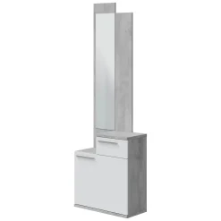 Mobili Da Ingresso|Ingresso > Dmora Entratina con scarpiera cemento e bianco lucido 61x185h cm - Azzurro Bianco Lucido, Grigio Cemento