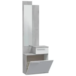 Mobili Da Ingresso|Ingresso > Dmora Entratina con scarpiera cemento e bianco lucido 61x185h cm - Azzurro Bianco Lucido, Grigio Cemento