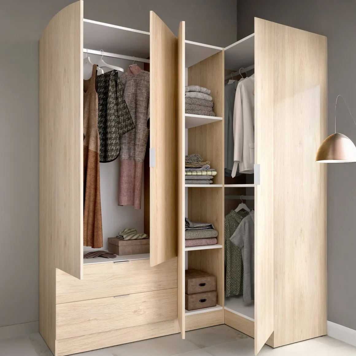 Guardaroba angolare moderno rovere 173x184h cm - Efesto