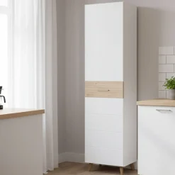 Guardaroba 1 Anta > Dmora Guardaroba 1 Anta Bianco Marrone Rovere Appendiabiti Cassetti, 2 Ripiani - Calvert Marrone Rovere, Bianco