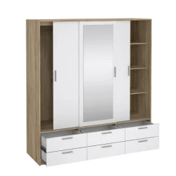 Guardaroba 3 Ante > Dmora Guardaroba 3 ante Anabelle, Mobile camera da letto, Cabina armadio portabiti, Armadio appendiabiti, 181x60 h200 cm, Quercia e Bianco Bianco Lucido, Marrone Quercia