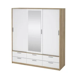 Guardaroba 3 Ante > Dmora Guardaroba 3 ante Anabelle, Mobile camera da letto, Cabina armadio portabiti, Armadio appendiabiti, 181x60 h200 cm, Quercia e Bianco Bianco Lucido, Marrone Quercia