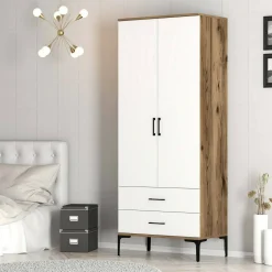 Guardaroba 2 Ante|Camera Da Letto > Dmora Guardaroba ante battenti noce e bianco 80x200h cm - Doriana Bianco, Marrone Noce