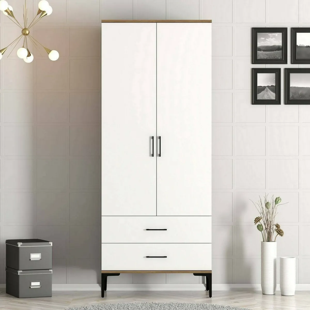 Guardaroba 2 Ante|Camera Da Letto > Dmora Guardaroba ante battenti noce e bianco 80x200h cm - Doriana Bianco, Marrone Noce