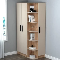 Guardaroba 3 Ante > Dmora Guardaroba 3 Ante Beige Marrone Rovere Nodi Appendiabiti 2 Cassetti 134.5x56 cm, 6 Ripiani - Pianezze Marrone, Beige Rovere Nodi