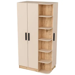 Guardaroba 3 Ante Beige Marrone Rovere 10 Ripiani Appendiabiti 90x50 cm, Apertura Battente - Cusago