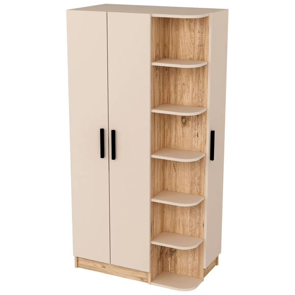 Guardaroba 3 Ante Beige Marrone Rovere 10 Ripiani Appendiabiti 90x50 cm, Apertura Battente - Cusago