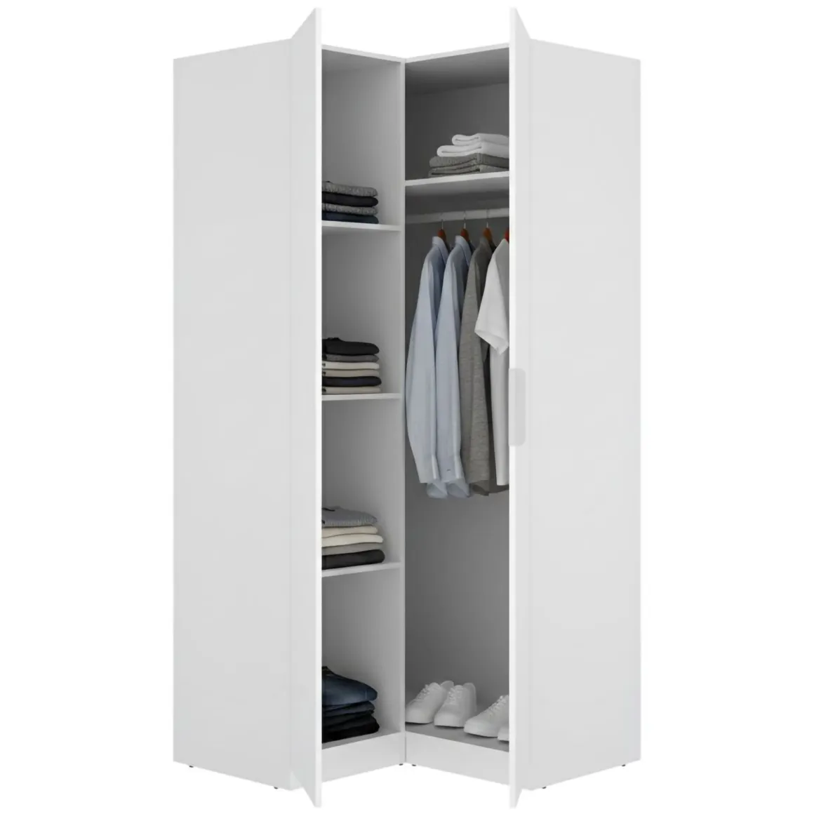 Guardaroba 2 Ante Bianco Appendiabiti 95x204h cm, 4 Ripiani - Luber