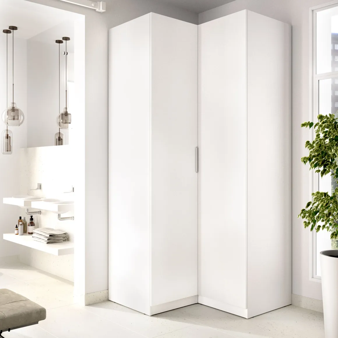 Guardaroba 2 Ante Bianco Appendiabiti 95x204h cm, 4 Ripiani - Luber