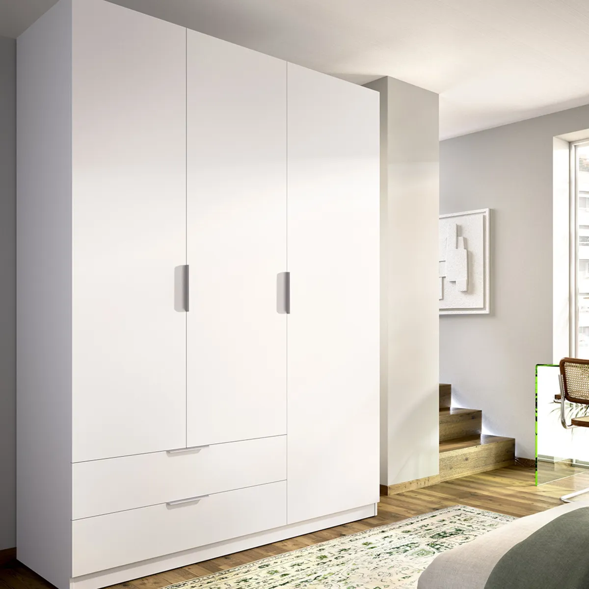 Guardaroba 3 Ante > Dmora Guardaroba 3 Ante Appendiabiti 2 Cassetti 51x137 cm, 3 Ripiani - Mayos Bianco