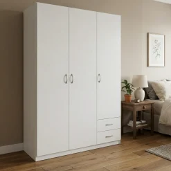 Guardaroba 3 Ante > Dmora Guardaroba 3 Ante Appendiabiti 4 Ripiani 120x52 cm, 3 Ante - Licodia Bianco