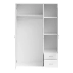 Guardaroba 3 Ante Bianco Appendiabiti 3 Ripiani 120x51 cm, 2 Cassetti - Toce
