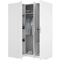 Guardaroba 3 Ante Bianco Appendiabiti Cassetti 95x142 cm, 6 Ripiani - Reeves