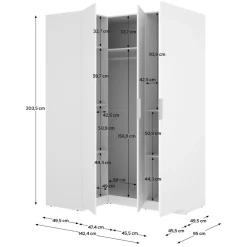Guardaroba 3 Ante Bianco Appendiabiti Cassetti 95x142 cm, 6 Ripiani - Reeves