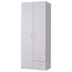 Guardaroba 2 Ante > Dmora Guardaroba 2 Ante Bianco Bianco Appendiabiti 2 Cassetti 80x205h cm, 4 Ripiani - Cimena Bianco, Bianco