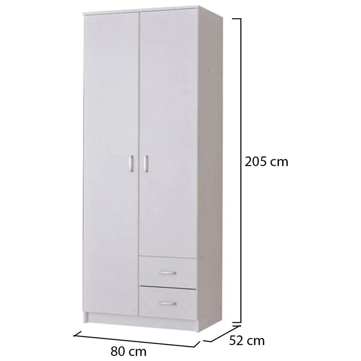 Guardaroba 2 Ante > Dmora Guardaroba 2 Ante Bianco Bianco Appendiabiti 2 Cassetti 80x205h cm, 4 Ripiani - Cimena Bianco, Bianco
