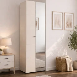 Guardaroba 2 Ante > Dmora Guardaroba 2 Ante Bianco Bianco Appendiabiti 4 Ripiani 58x195h cm, 5 Vani - Lomazzo Bianco, Bianco