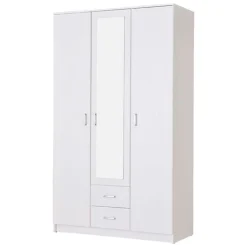 Guardaroba 3 Ante > Dmora Guardaroba 3 Ante Bianco Bianco 4 Ripiani 2 Cassetti 120x52 cm, Appendiabiti - Crati Bianco, Bianco
