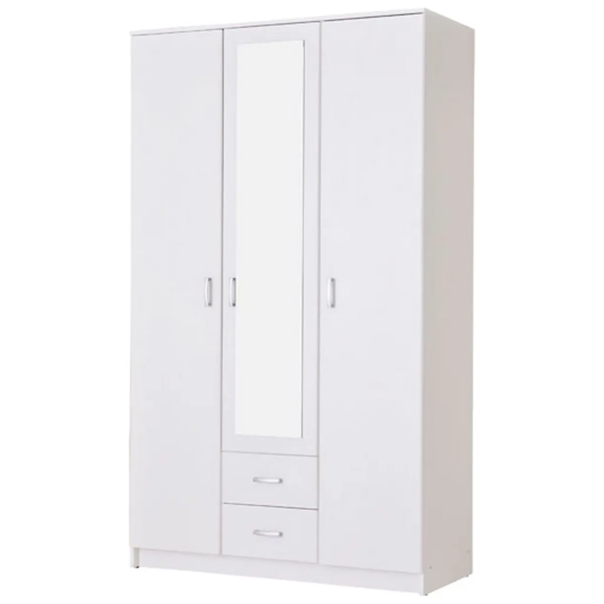 Guardaroba 3 Ante > Dmora Guardaroba 3 Ante Bianco Bianco 4 Ripiani 2 Cassetti 120x52 cm, Appendiabiti - Crati Bianco, Bianco