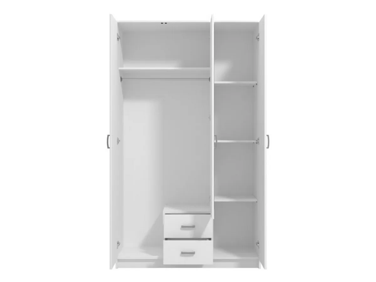 Guardaroba 3 Ante > Dmora Guardaroba 3 Ante Bianco Bianco 4 Ripiani 2 Cassetti 120x52 cm, Appendiabiti - Crati Bianco, Bianco