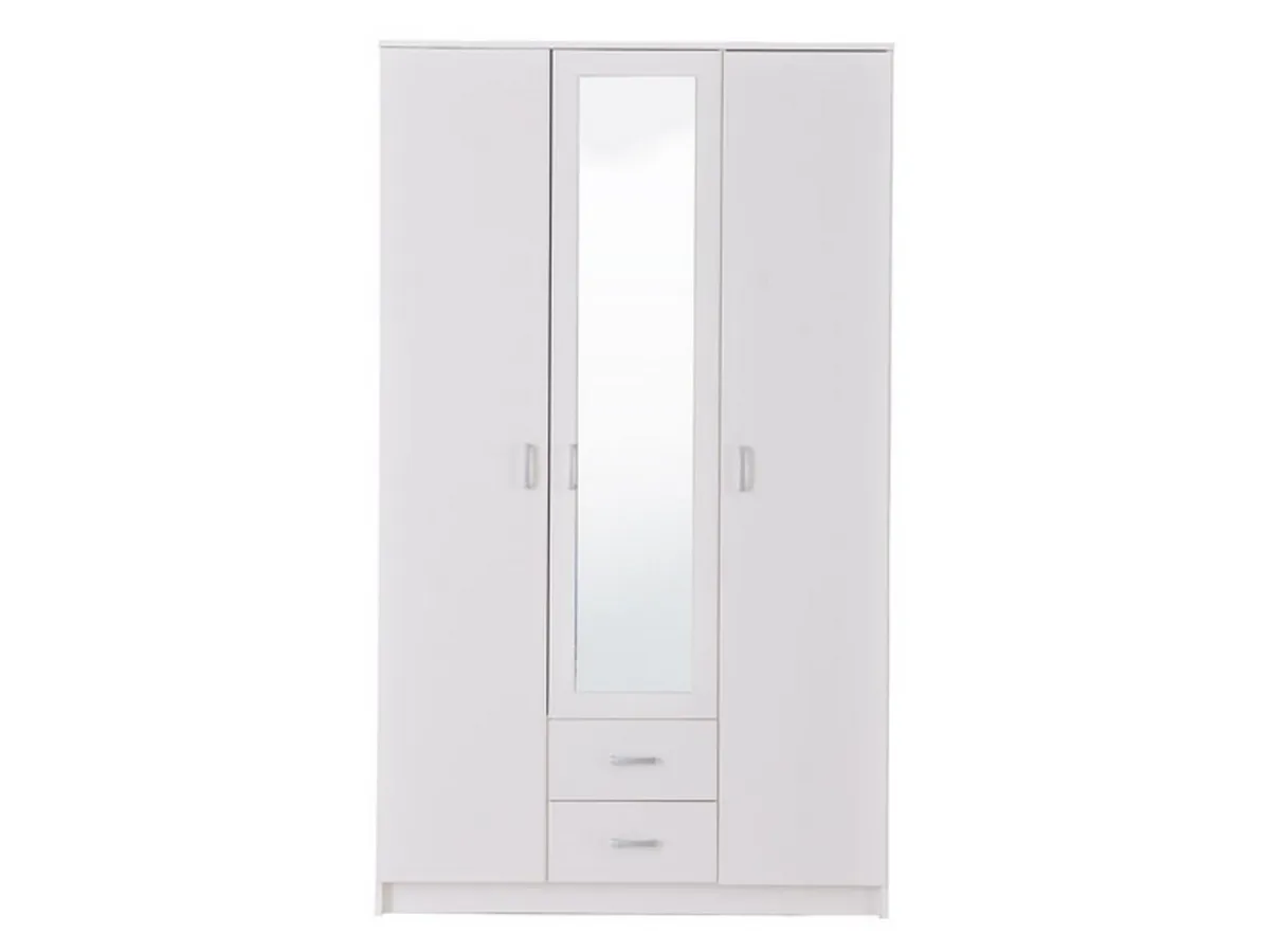 Guardaroba 3 Ante > Dmora Guardaroba 3 Ante Bianco Bianco 4 Ripiani 2 Cassetti 120x52 cm, Appendiabiti - Crati Bianco, Bianco