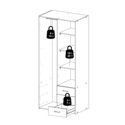 Guardaroba 2 ante bianco con cassetti 77x175h cm - Arci