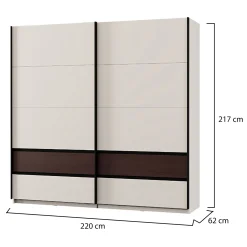 Guardaroba 2 Ante > Dmora Guardaroba 2 Ante Bianco Crema Marrone Noce 2 Ripiani Appendiabiti 220x217h cm, Apertura Scorrevole - Vangvi Marrone Noce, Bianco Crema