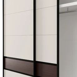 Guardaroba 2 Ante > Dmora Guardaroba 2 Ante Bianco Crema Marrone Noce 2 Ripiani Appendiabiti 220x217h cm, Apertura Scorrevole - Vangvi Marrone Noce, Bianco Crema