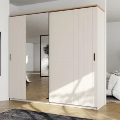 Guardaroba 2 Ante > Dmora Guardaroba 2 Ante Bianco Crema Nero 4 Ripiani Appendiabiti 205x216h cm, 2 Cassetti - Copala Nero, Bianco Crema