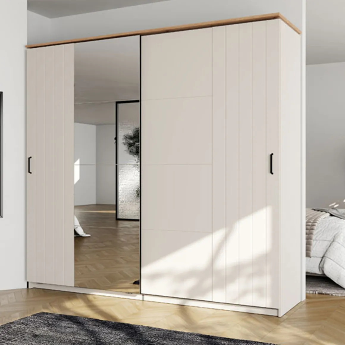 Guardaroba 2 Ante > Dmora Guardaroba 2 Ante Bianco Crema Nero 4 Ripiani Appendiabiti 205x216h cm, 2 Cassetti - Copala Nero, Bianco Crema