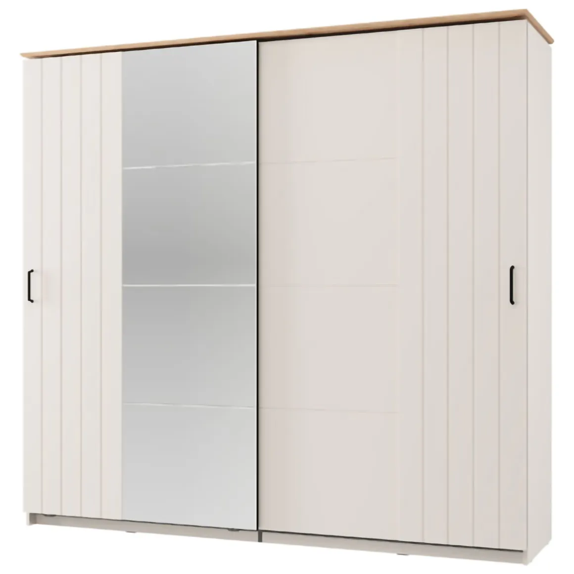Guardaroba 2 Ante > Dmora Guardaroba 2 Ante Bianco Crema Nero 4 Ripiani Appendiabiti 205x216h cm, 2 Cassetti - Copala Nero, Bianco Crema