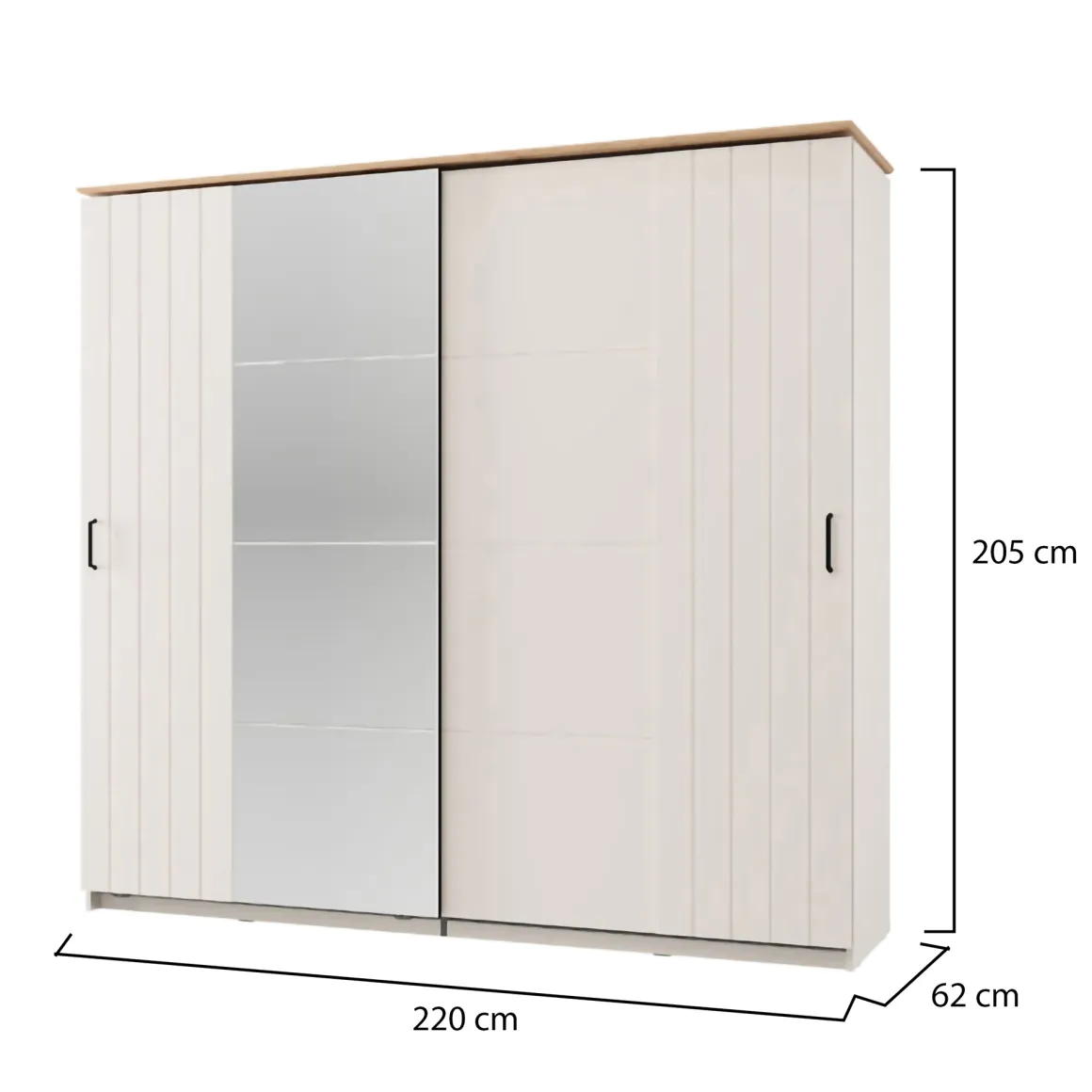 Guardaroba 2 Ante > Dmora Guardaroba 2 Ante Bianco Crema Nero 4 Ripiani Appendiabiti 205x216h cm, 2 Cassetti - Copala Nero, Bianco Crema