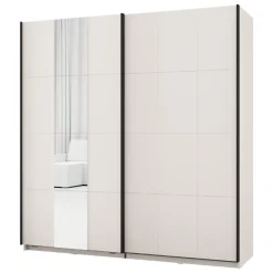 Guardaroba 2 Ante Bianco Crema Nero Appendiabiti 2 Ripiani 195x205h cm, 2 Ante - Asilah