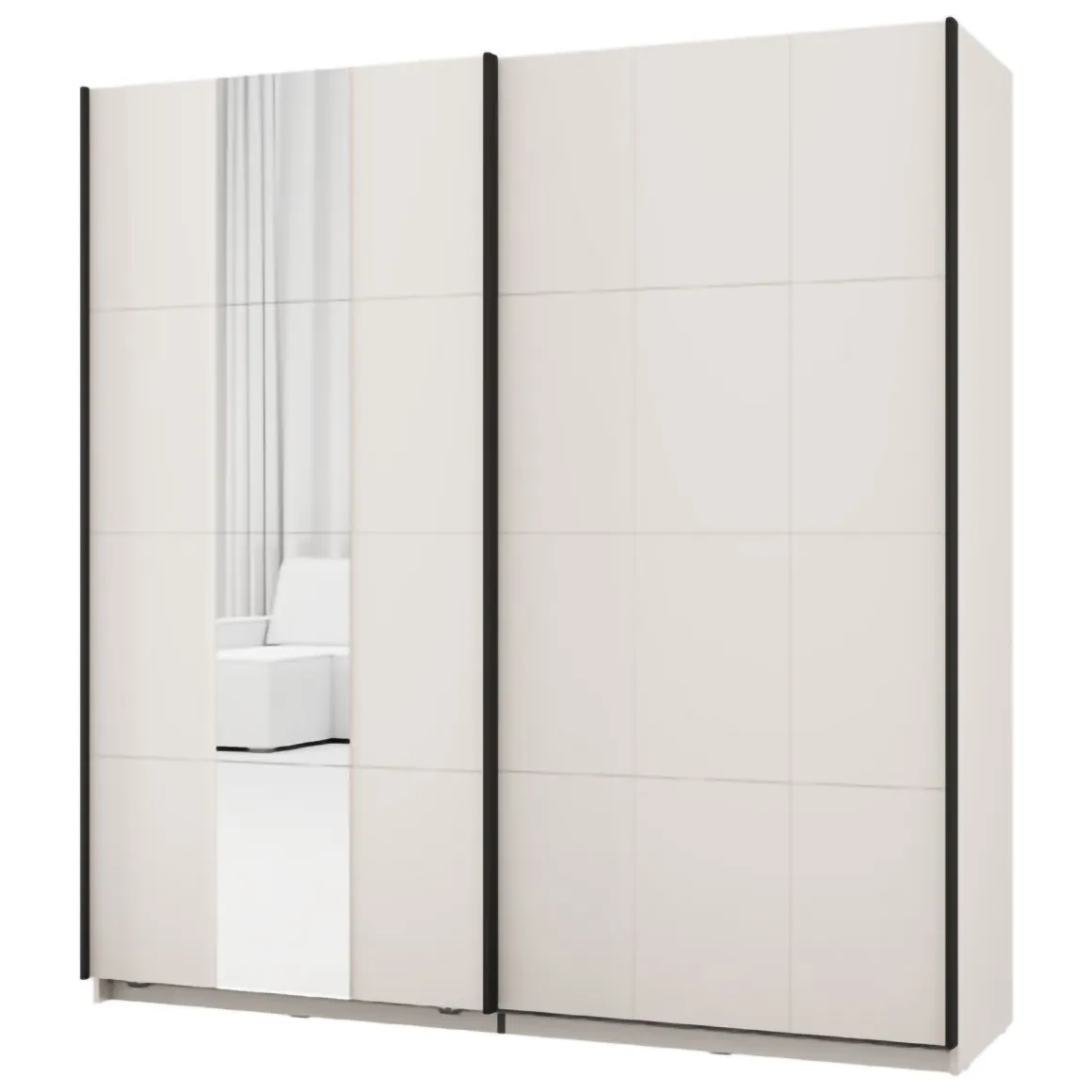 Guardaroba 2 Ante Bianco Crema Nero Appendiabiti 2 Ripiani 195x205h cm, 2 Ante - Asilah