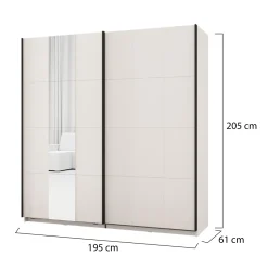 Guardaroba 2 Ante Bianco Crema Nero Appendiabiti 2 Ripiani 195x205h cm, 2 Ante - Asilah
