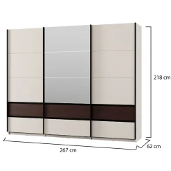 Guardaroba 3 Ante Bianco Crema Marrone Noce 3 Ripiani Appendiabiti 267x62 cm, Apertura Scorrevole - Sapa