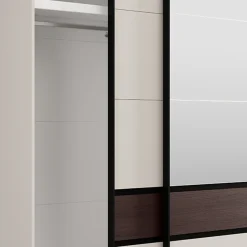 Guardaroba 3 Ante Bianco Crema Marrone Noce 3 Ripiani Appendiabiti 267x62 cm, Apertura Scorrevole - Sapa