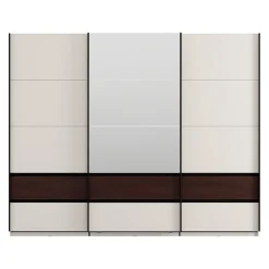 Guardaroba 3 Ante Bianco Crema Marrone Noce 3 Ripiani Appendiabiti 267x62 cm, Apertura Scorrevole - Sapa