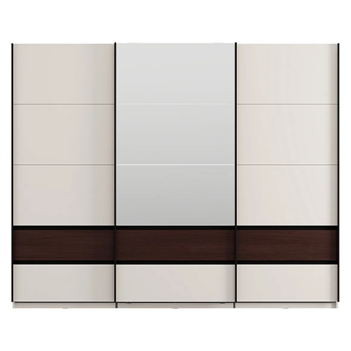 Guardaroba 3 Ante Bianco Crema Marrone Noce 3 Ripiani Appendiabiti 267x62 cm, Apertura Scorrevole - Sapa