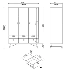 Guardaroba 3 Ante > Dmora Guardaroba 3 ante bianco e nero 150x200h cm - Virgil Nero, Bianco