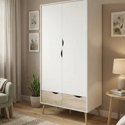 Guardaroba 2 Ante > Dmora Guardaroba 2 ante bianco e quercia 98x200h cm - Archilllo Marrone, Bianco Quercia