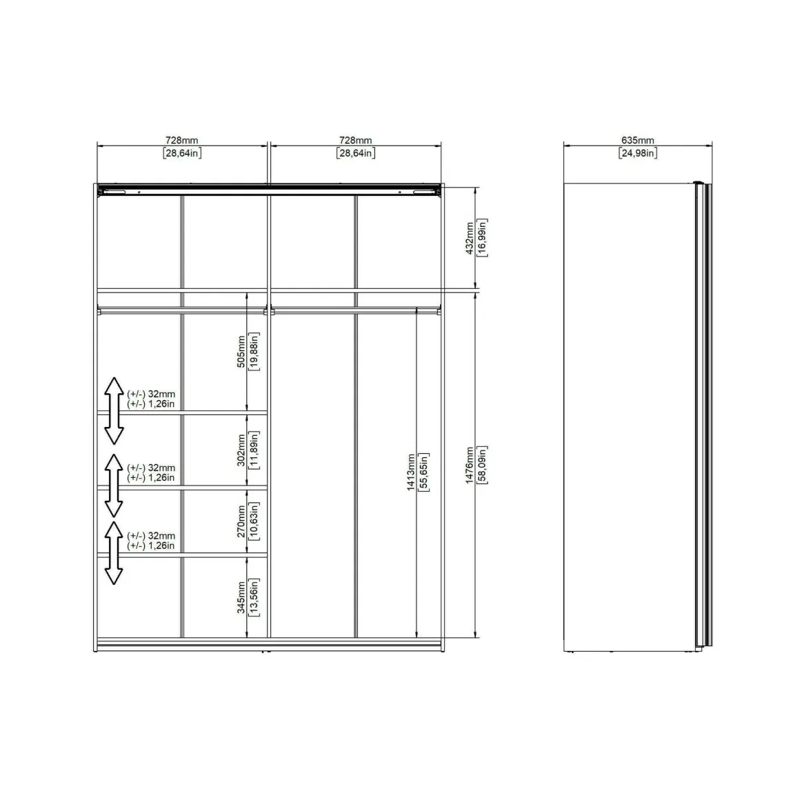 Guardaroba 2 ante bianco e rovere 150x200h cm - Maurice