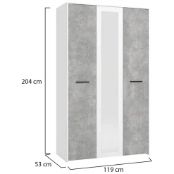Guardaroba 3 Ante > Dmora Guardaroba 3 Ante Bianco Grigio Cemento Appendiabiti 5 Ripiani 119x53 cm, 3 Ante - Lavagno Grigio, Bianco Cemento