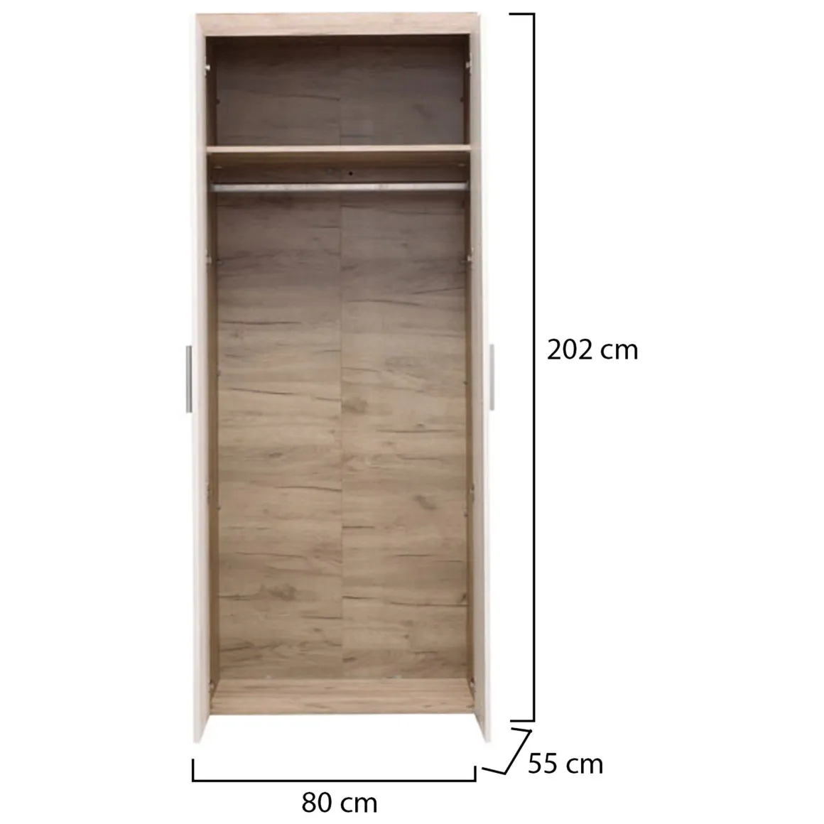 Guardaroba 2 Ante Bianco Larice Marrone Rovere Appendiabiti Cassetti 80x202h cm, un Ripiano - Egna
